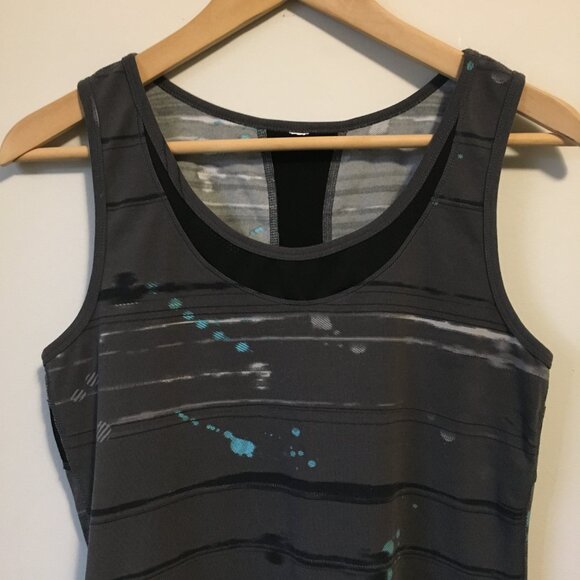 Lucy Charcoal Grey Blue Paint Splat Racer Back Tank Top - Picture 3 of 11